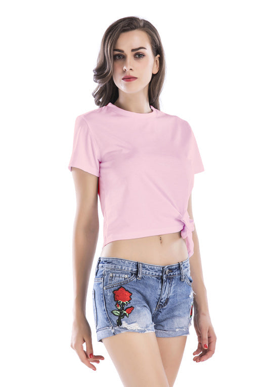 Pink Tie Front Crop Tee