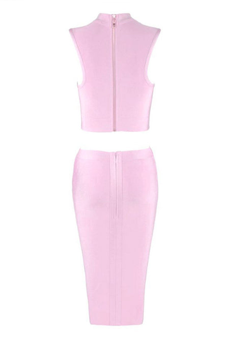 Pink Two Pieces Cut Out Bandage Dress