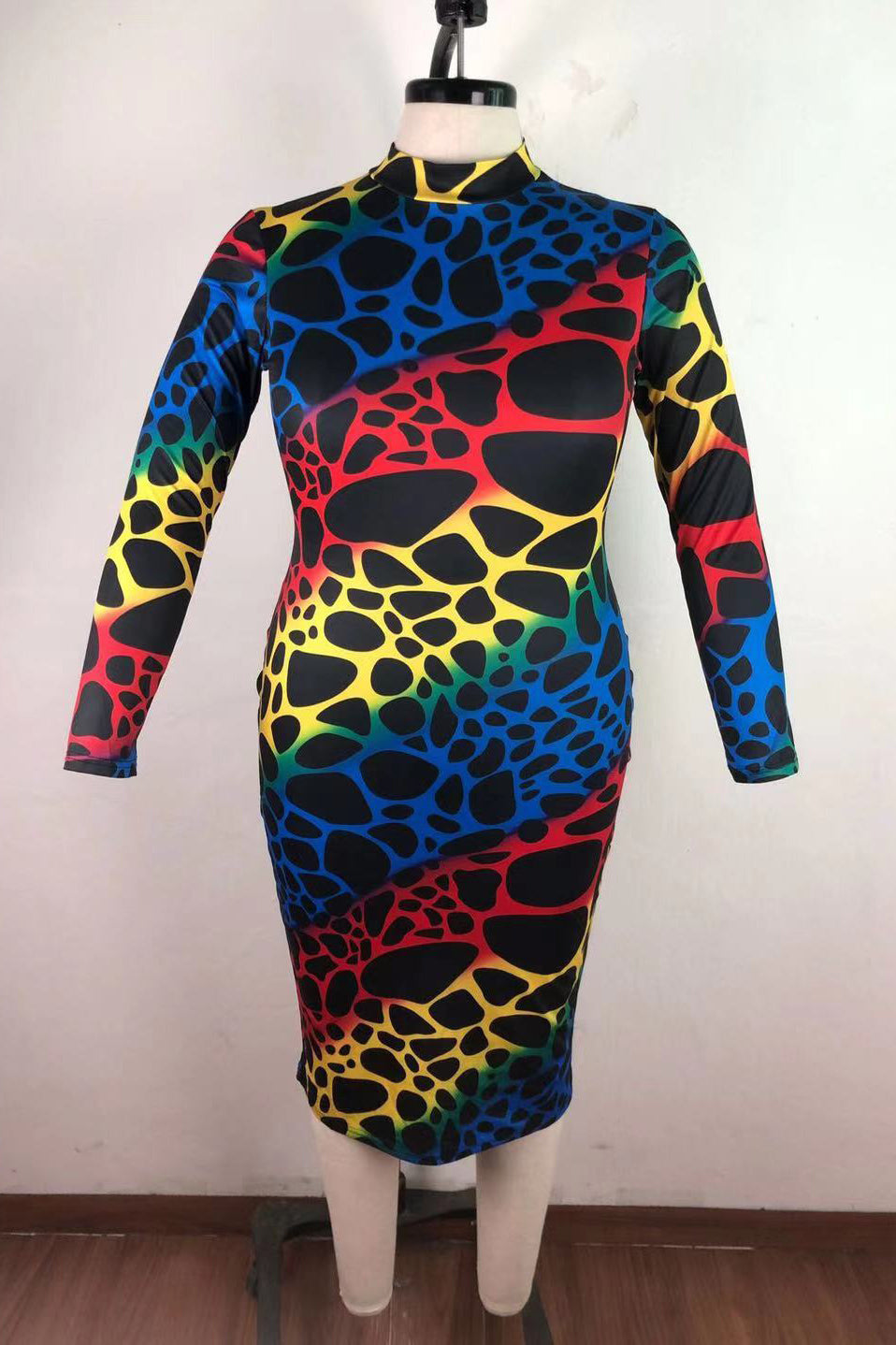 Plus Size Print Long Sleeve Party Dress