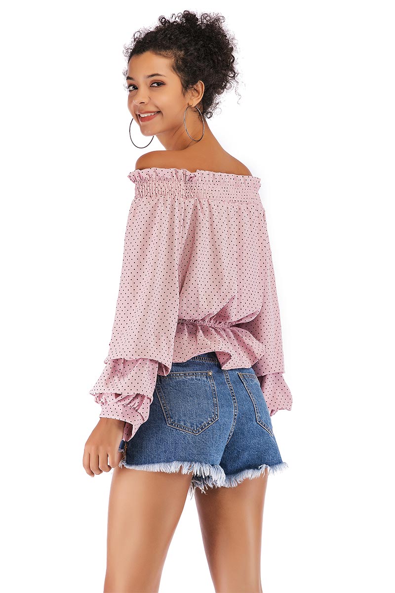 Polka Dot Puff Sleeve Off-the-shoulder Ruffled Blouse