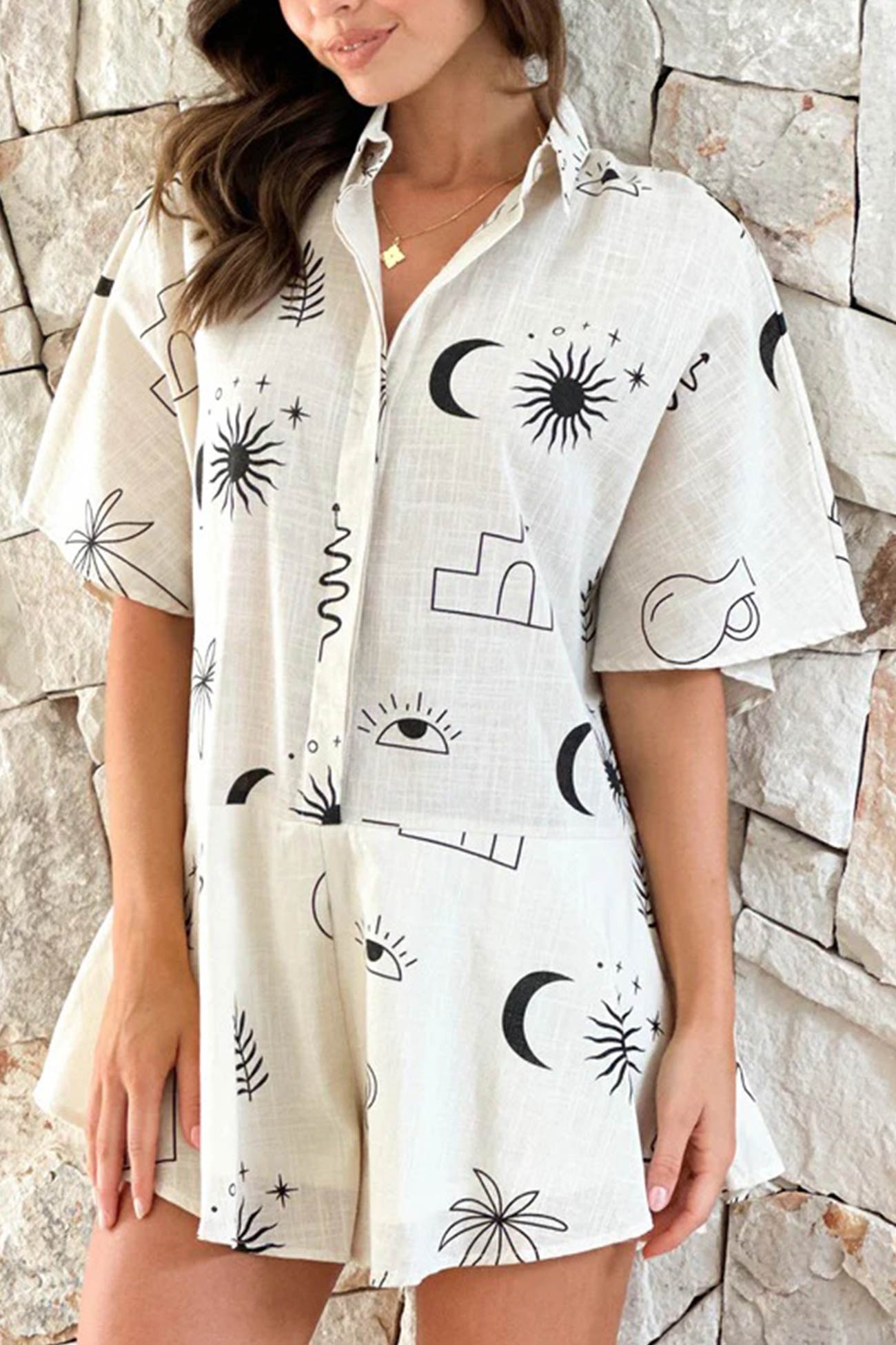 Printed Button-down Rompers