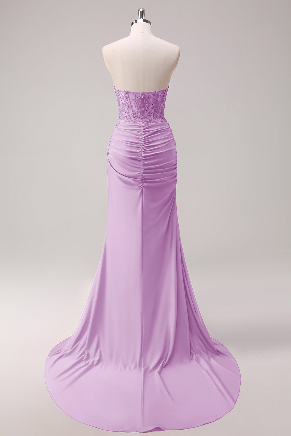 Fuchsia Beaded Mermaid Strapless Corset Long Prom Dress with Slit