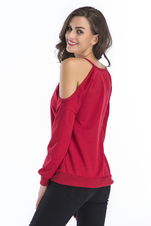 Red Dropped Shoulder Long Sleeve Sweatshirt