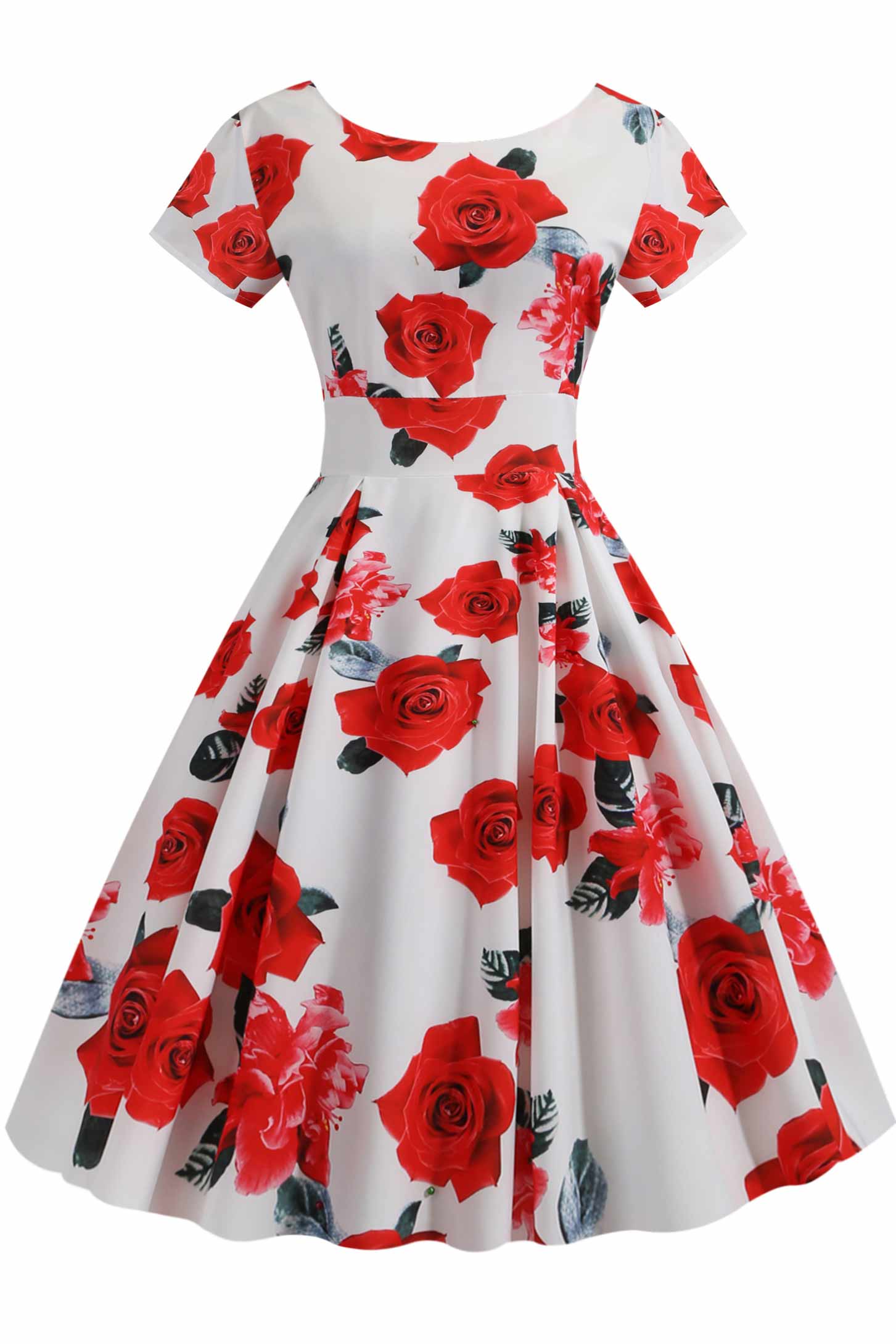 Retro Floral Print Scoop A-line Dress