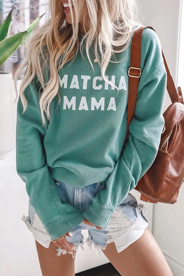 Letter Print Round Neck Pullover Sweatshirt - Mislish