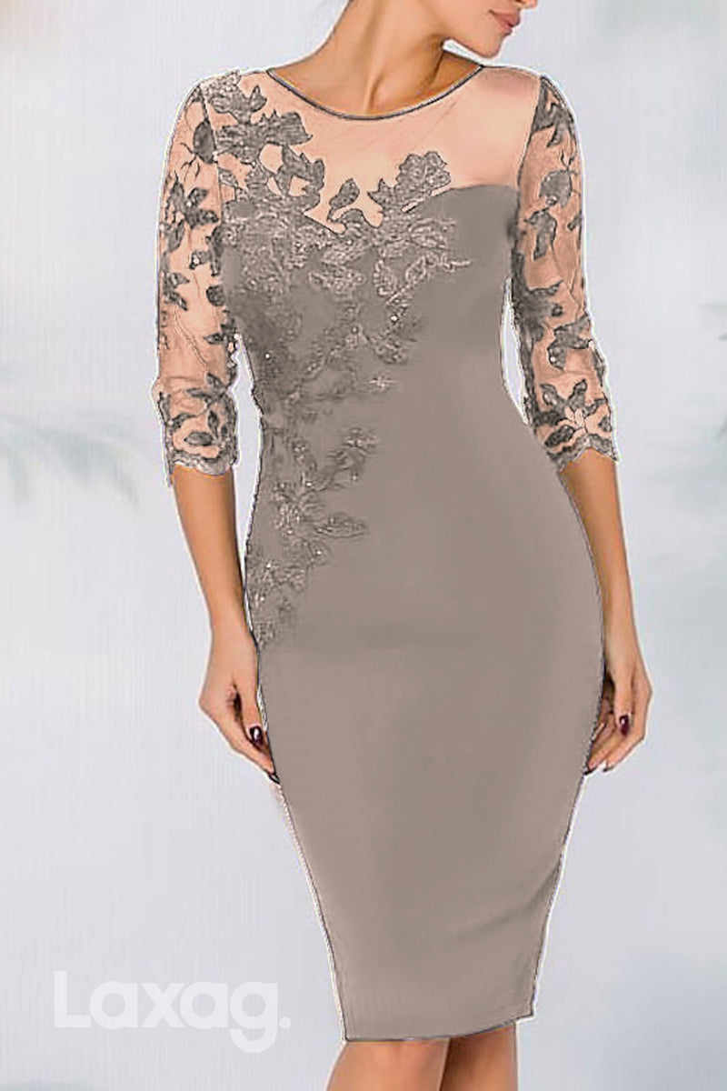 22510 - Round illusion Quarter Sleeves Appliques Mermaid Mother of the Bride Dress - Fashionpara