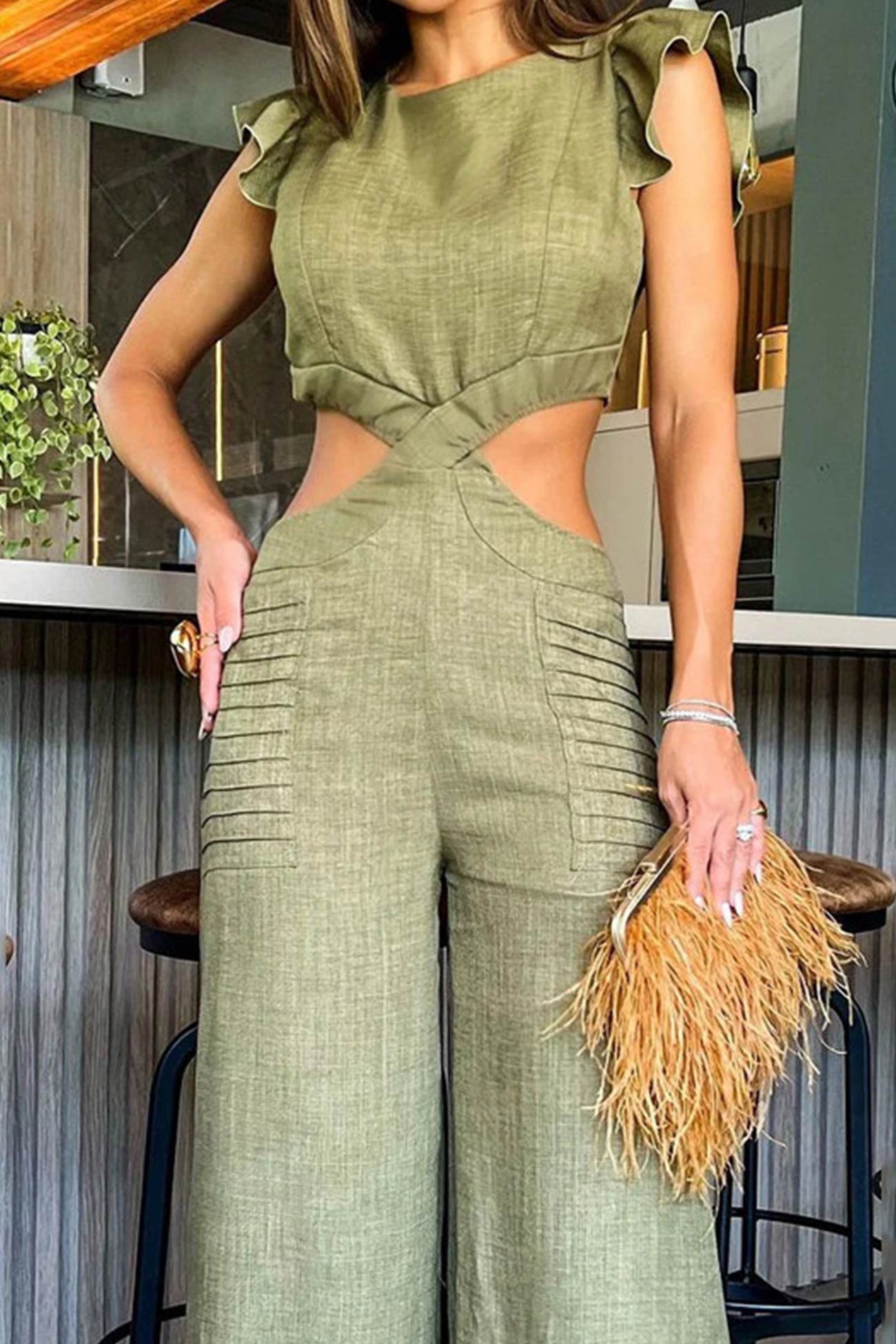 Ruffle Sleeveless Cutout Jumpsuits