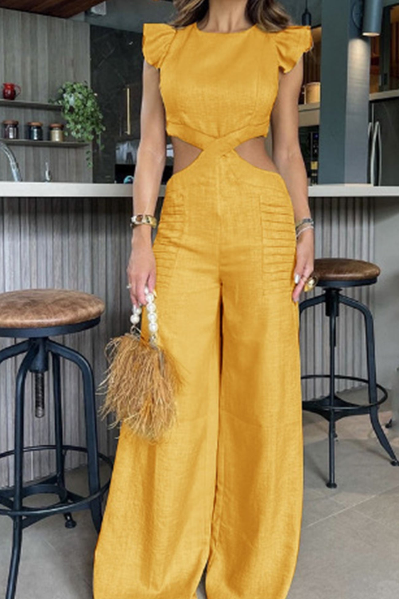 Ruffle Sleeveless Cutout Jumpsuits