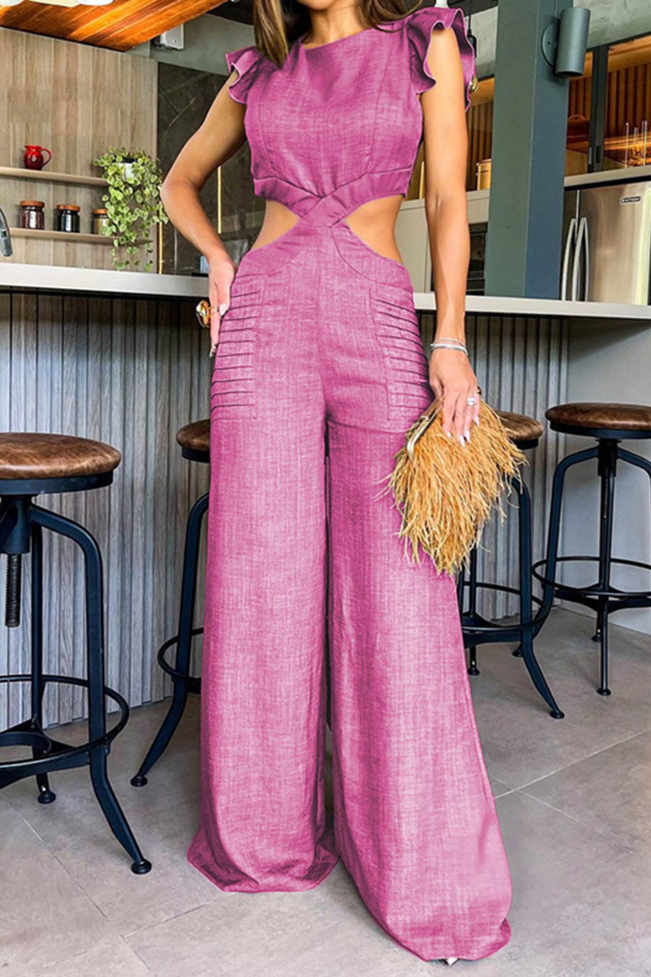 Ruffle Sleeveless Cutout Jumpsuits