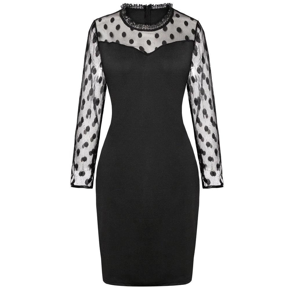 Becky Dot Print Long Sleeve Mesh Party Dress