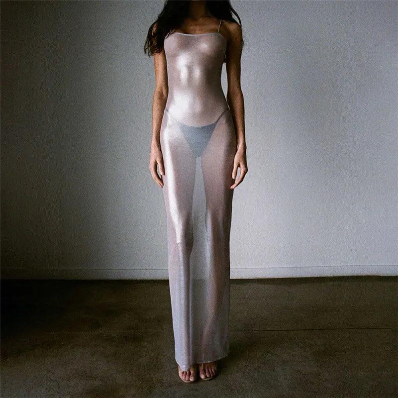 Focused On Me Sheer Metallic Maxi Dress - Dresses - Mermaid Way