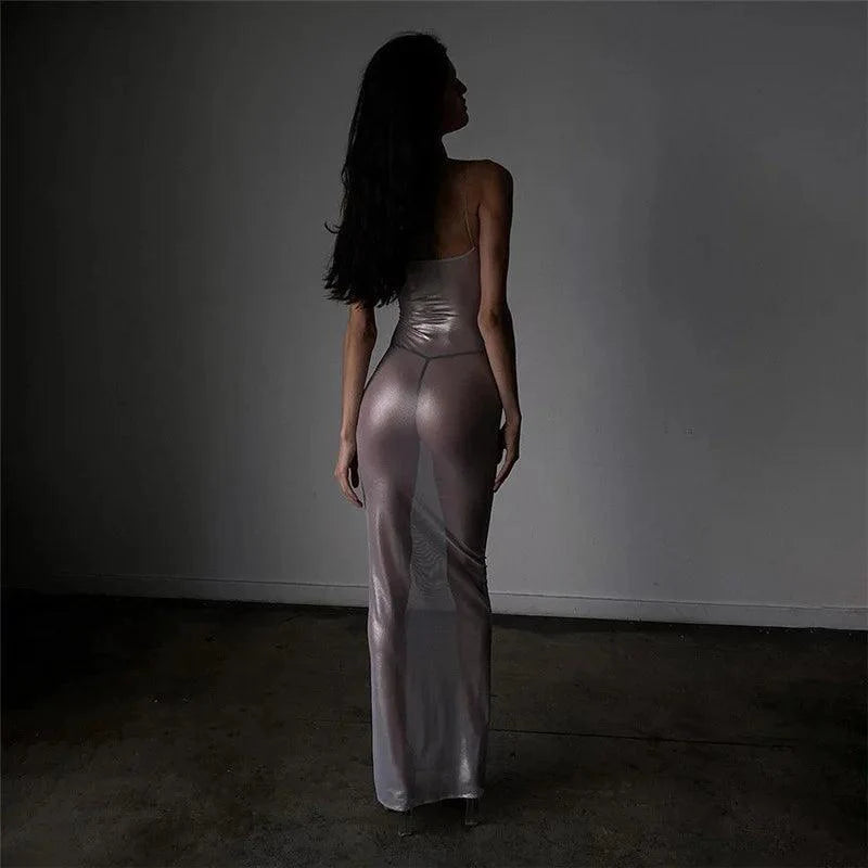 Focused On Me Sheer Metallic Maxi Dress