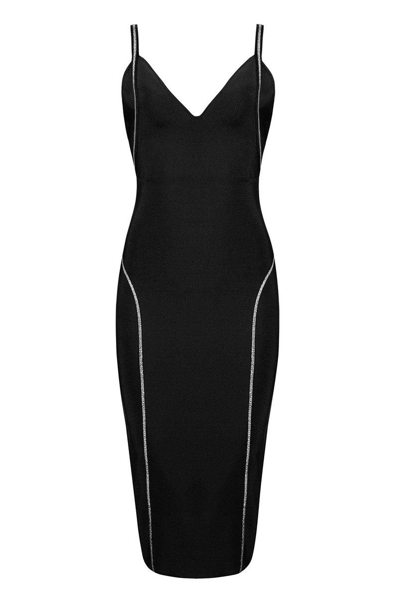 Sexy Black V-neck Bodycon Dress With Spaghetti Straps