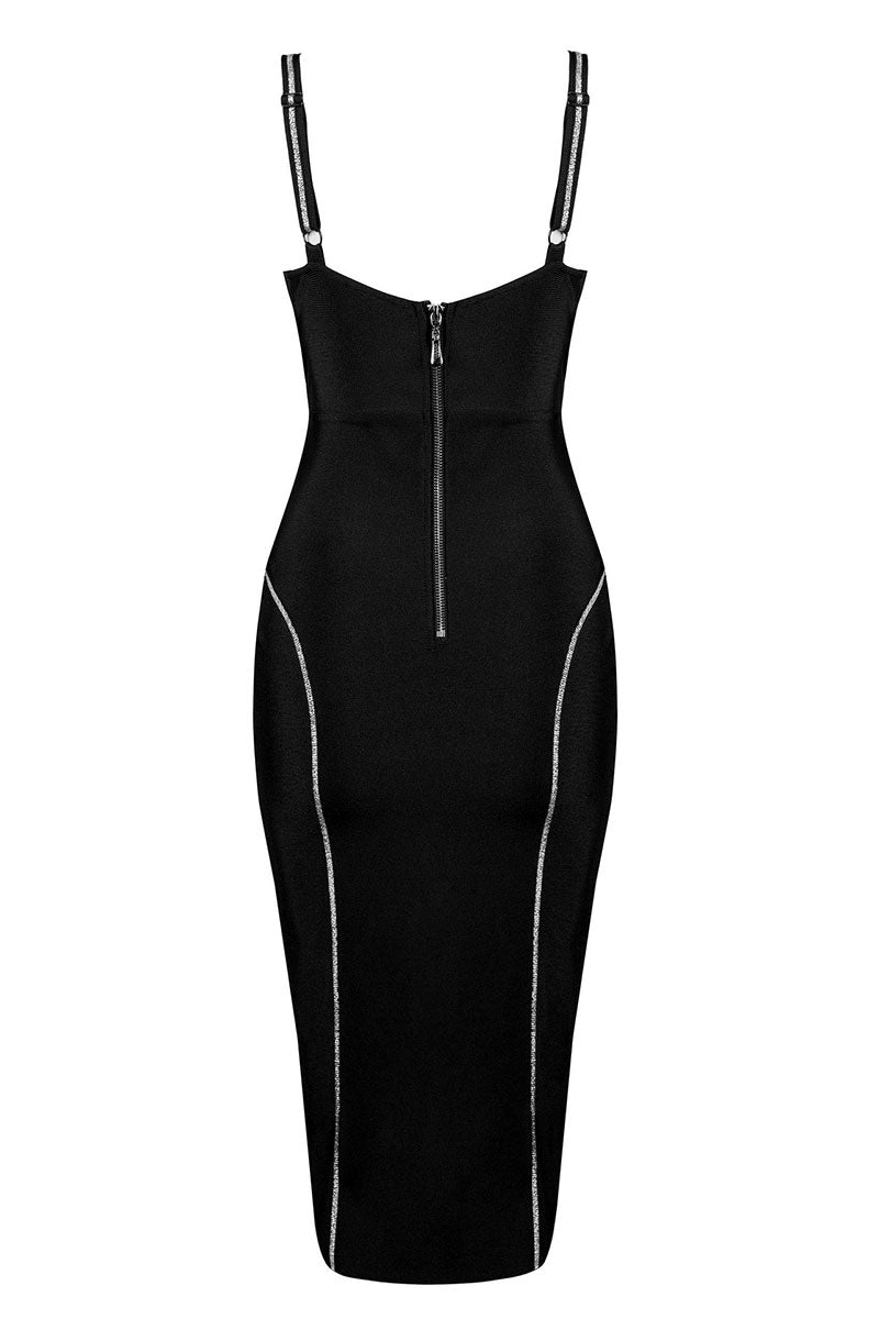 Sexy Black V-neck Bodycon Dress With Spaghetti Straps