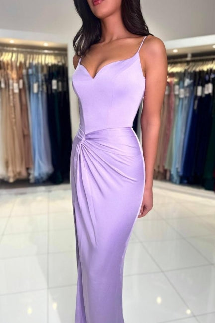 Sexy Long Lilac Simple Mermaid Spaghetti Straps Prom Dress - Fashionpara