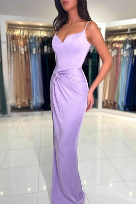 Sexy Long Lilac Simple Mermaid Spaghetti Straps Prom Dress - Fashionpara