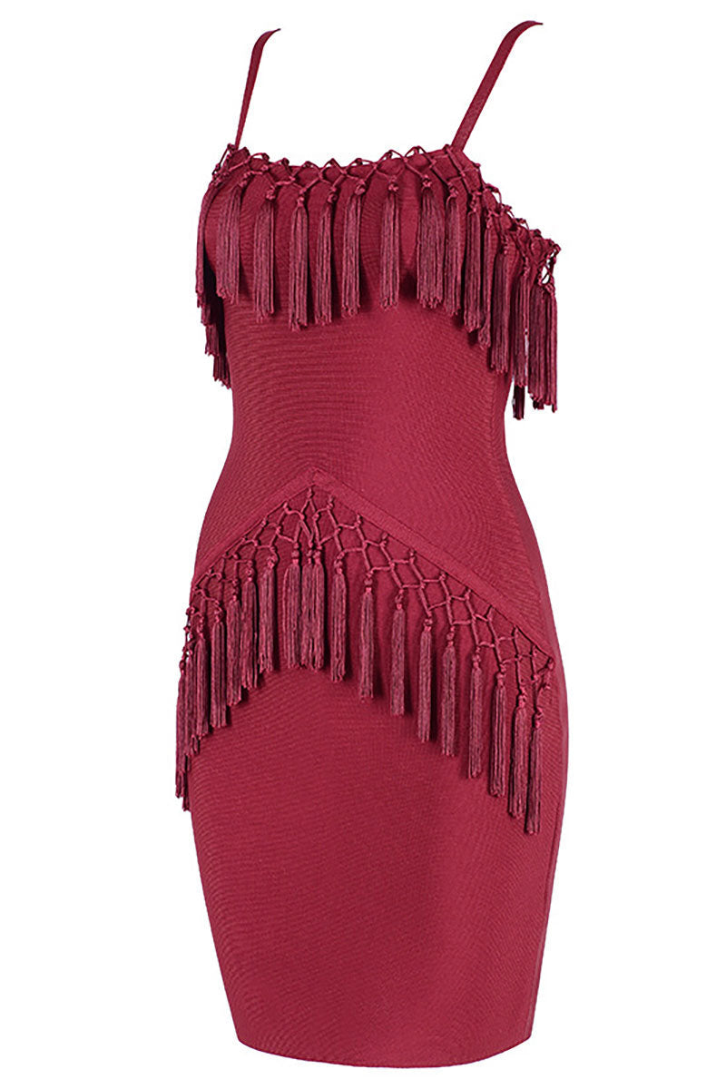 Sexy Tassel  Spaghetti Strap Mini Bandage Dress