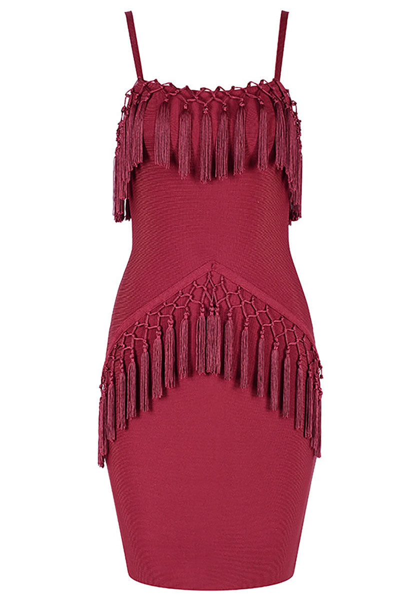 Sexy Tassel  Spaghetti Strap Mini Bandage Dress