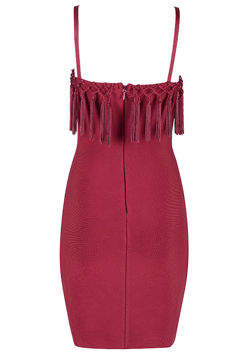 Sexy Tassel  Spaghetti Strap Mini Bandage Dress