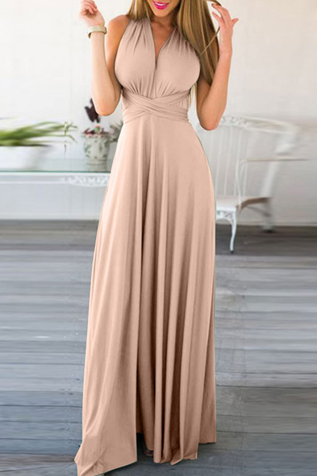 Sexy Backless Plunging Evening Dress Prom Gown