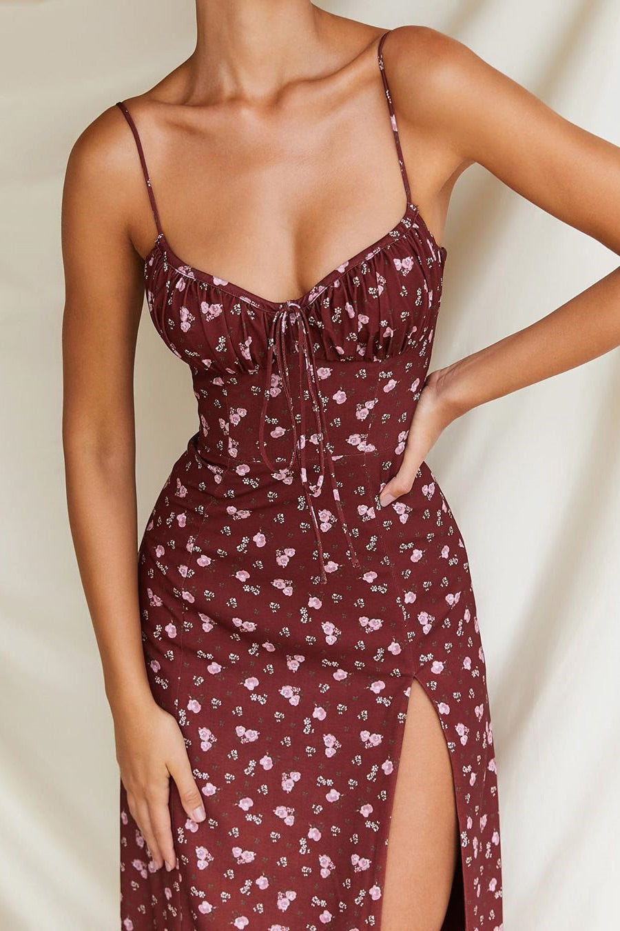 Sexy Burgundy Print High Slit Party Dress