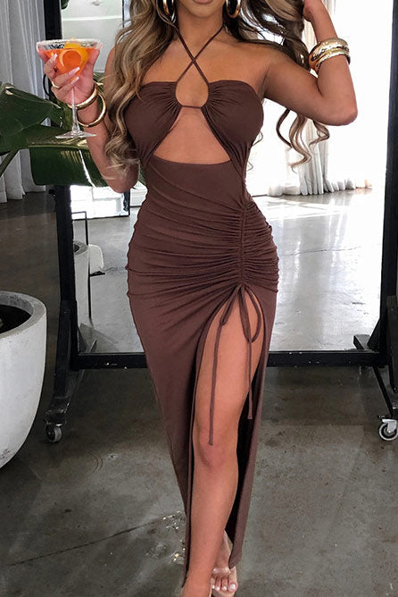 Sexy Cut Out Halter High Split Evening Dress