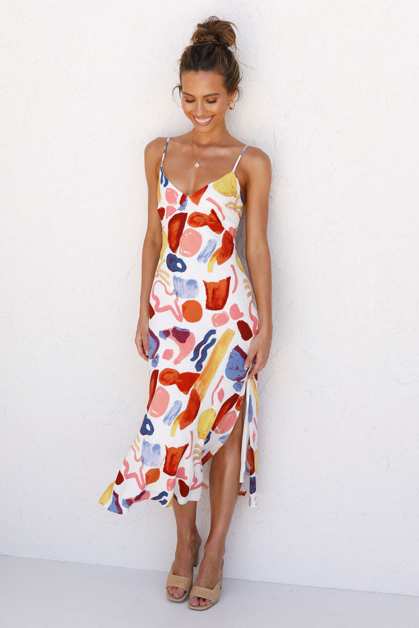 Sexy Cut Out Print Backless Maxi Dress