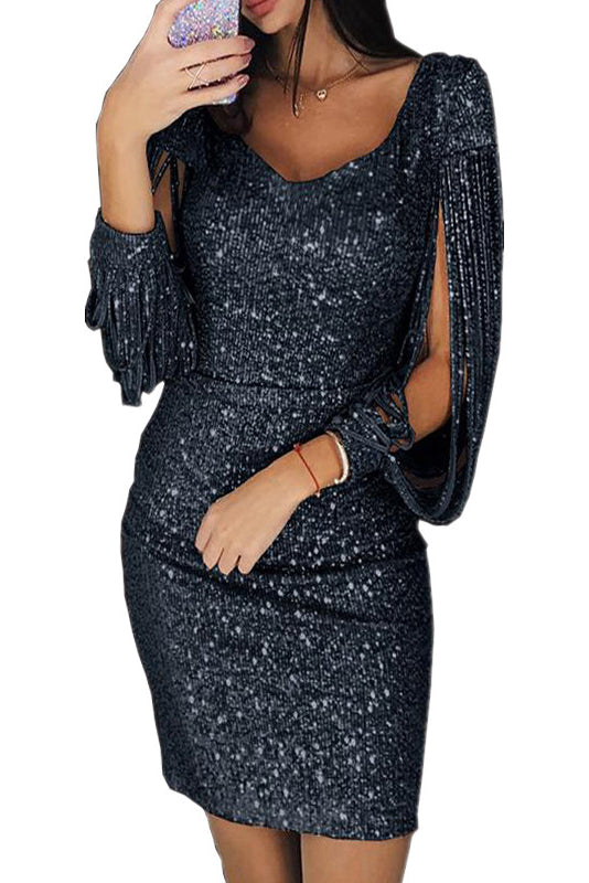 Sexy Sparkly Slit Sleeve Bodycon Dress