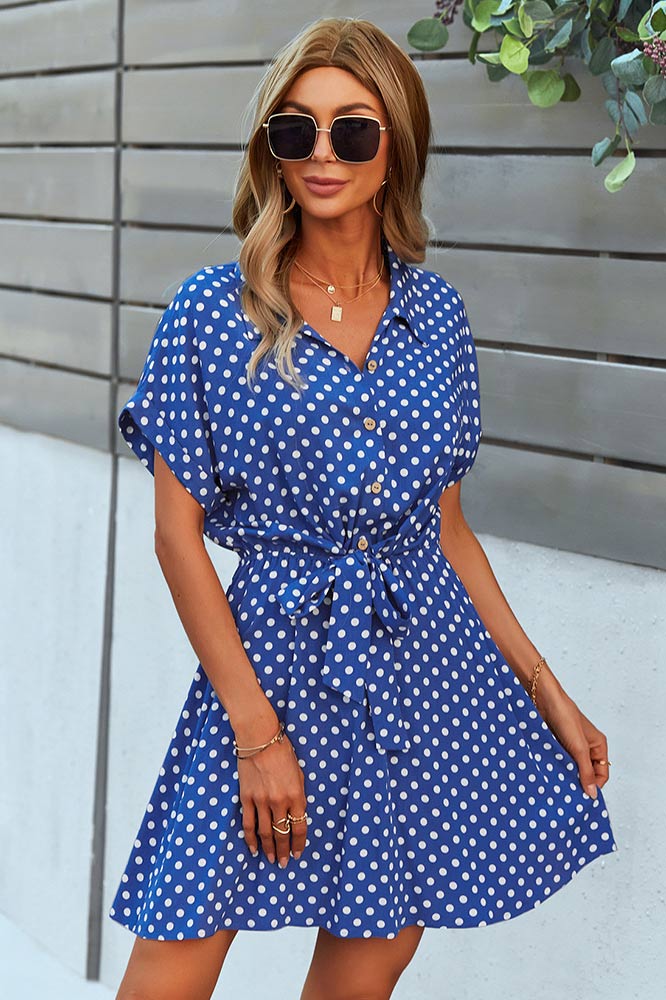 Short Mini Polka Dot Printed Dress