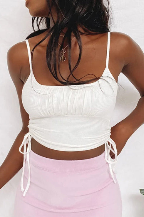 Side Ruched Drawstring Crop Cami Top - Mislish