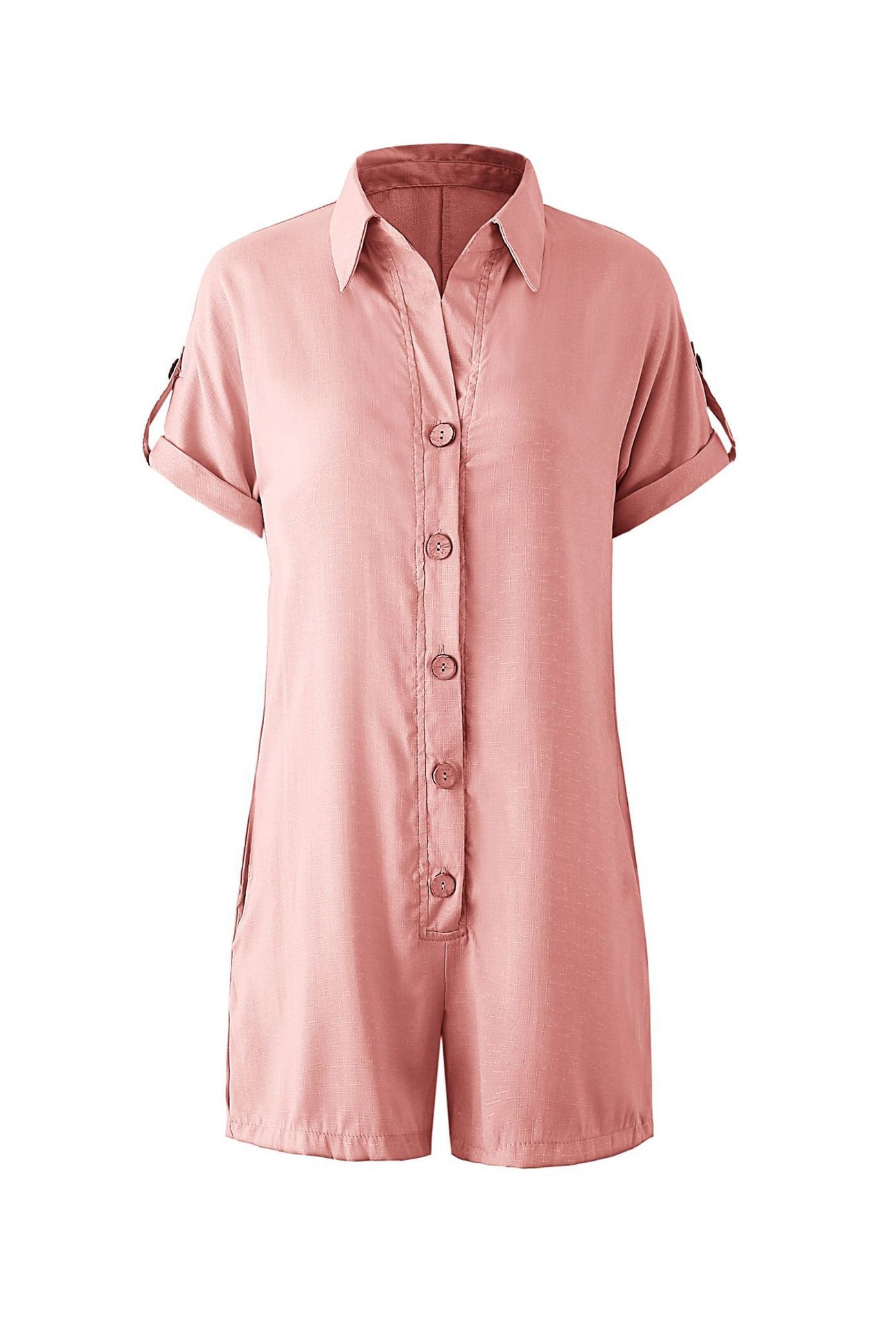 Single-breasted Pocketed Shirt Rompers