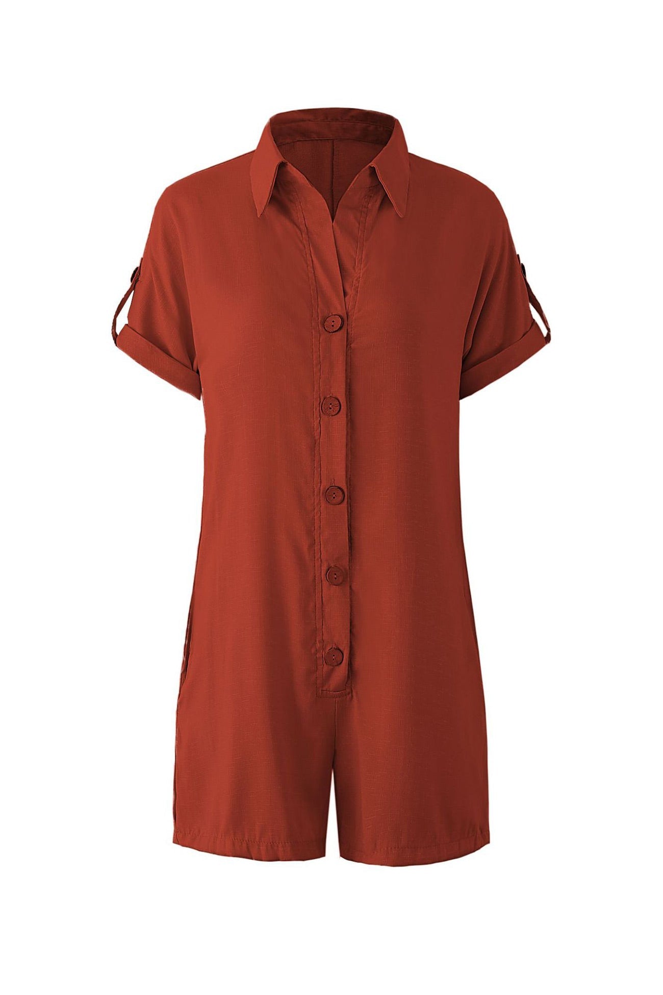 Single-breasted Pocketed Shirt Rompers