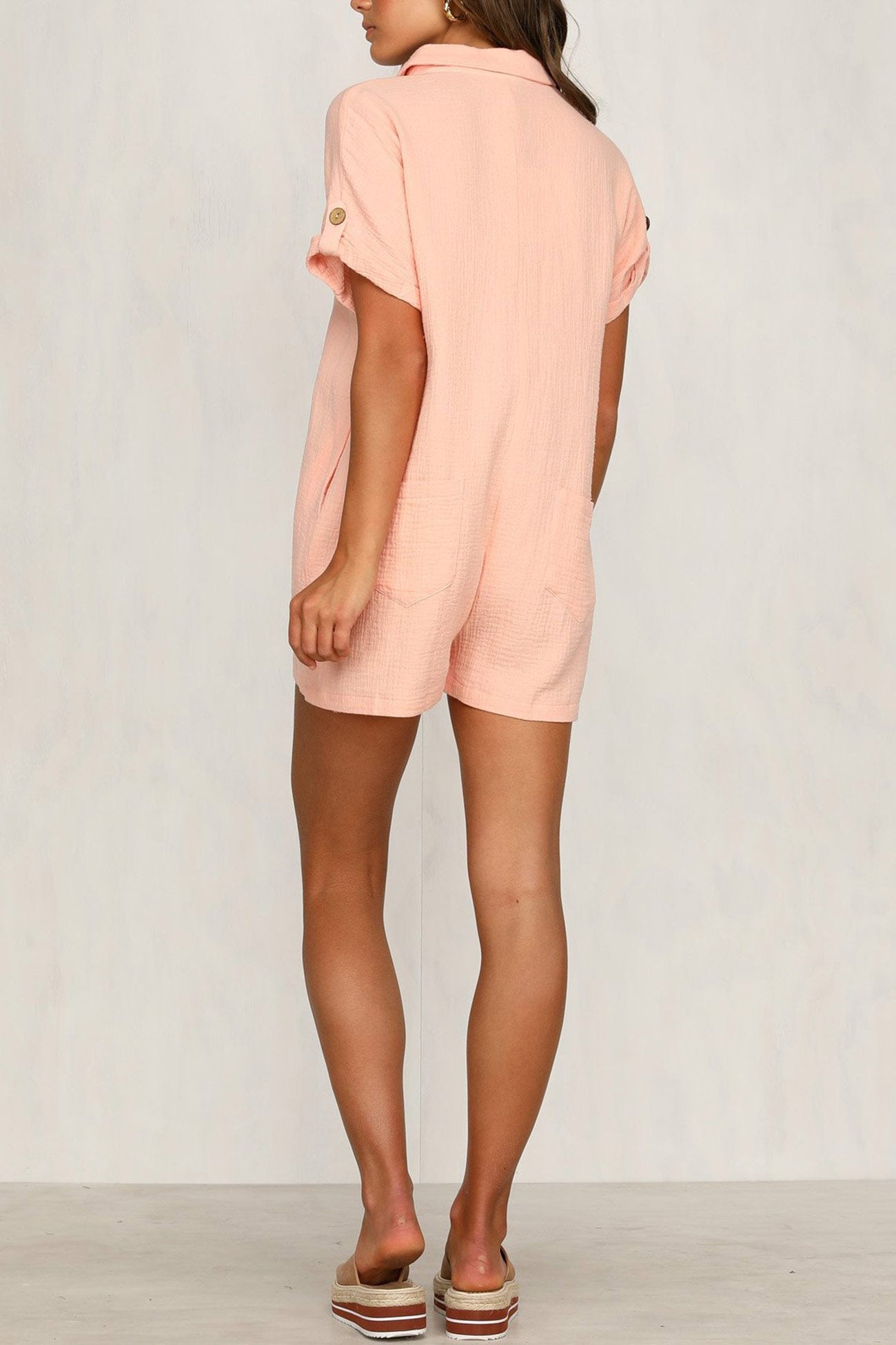 Single-breasted Pocketed Shirt Rompers