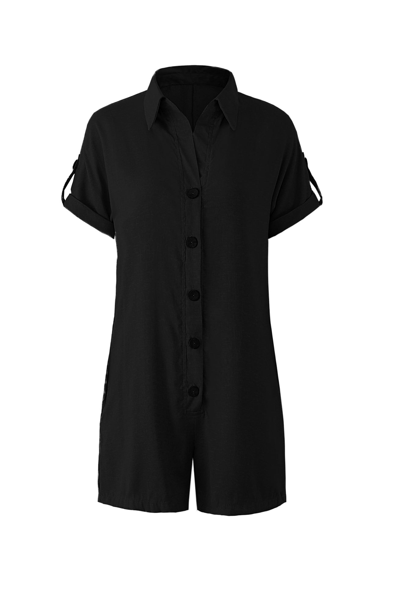 Single-breasted Pocketed Shirt Rompers