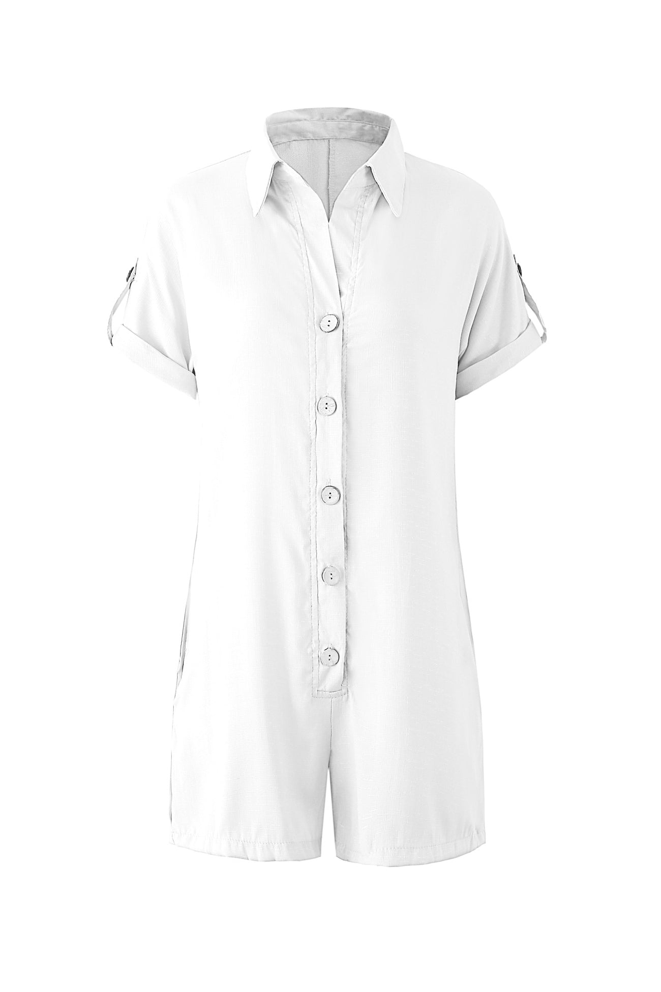 Single-breasted Pocketed Shirt Rompers