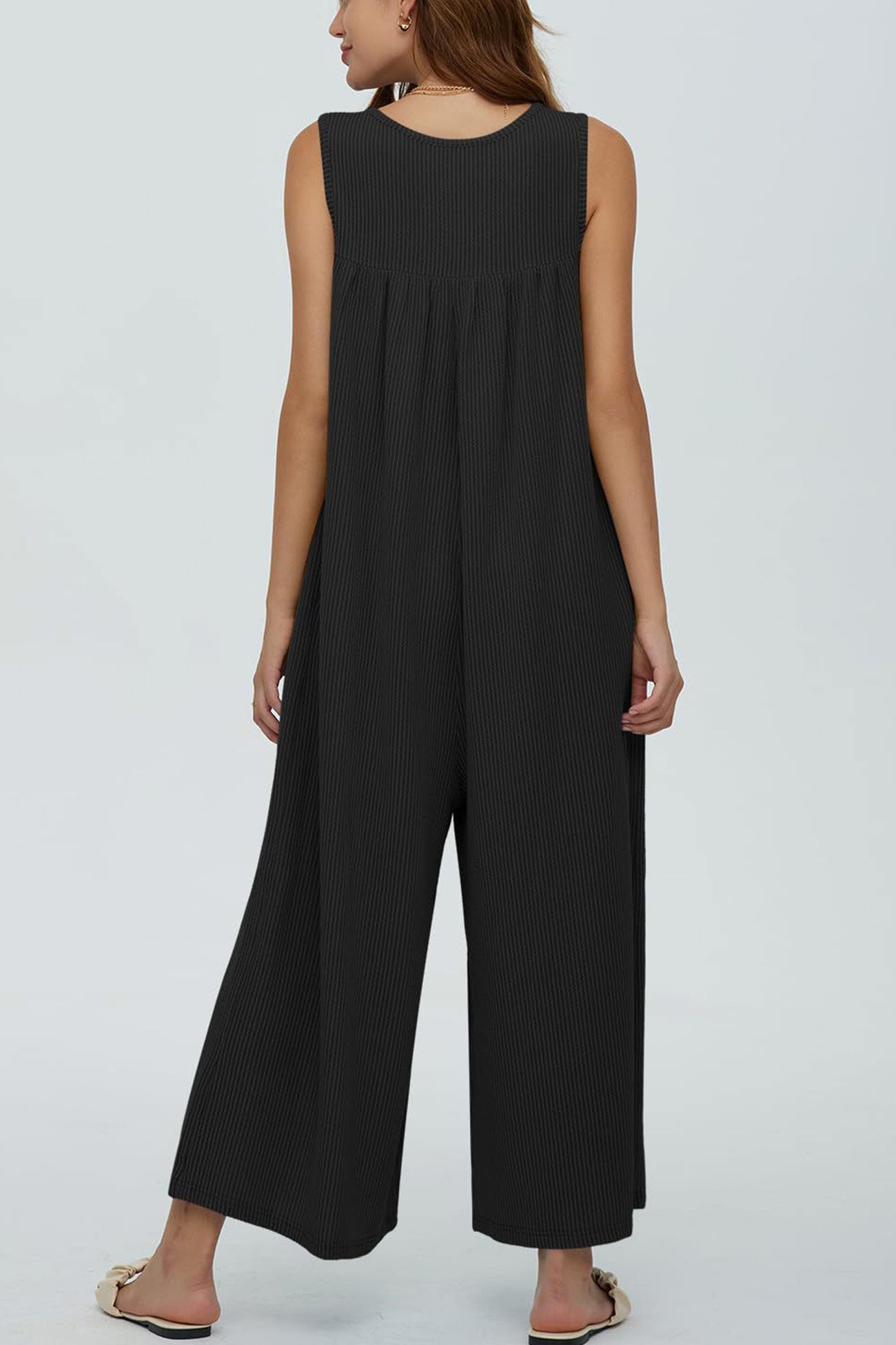 Single-breasted Pocketed Sleeveless Jumpsuits