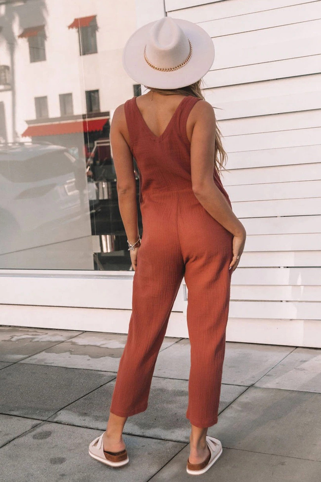 Single-breasted High Waist Sleeveless Jumpsuits