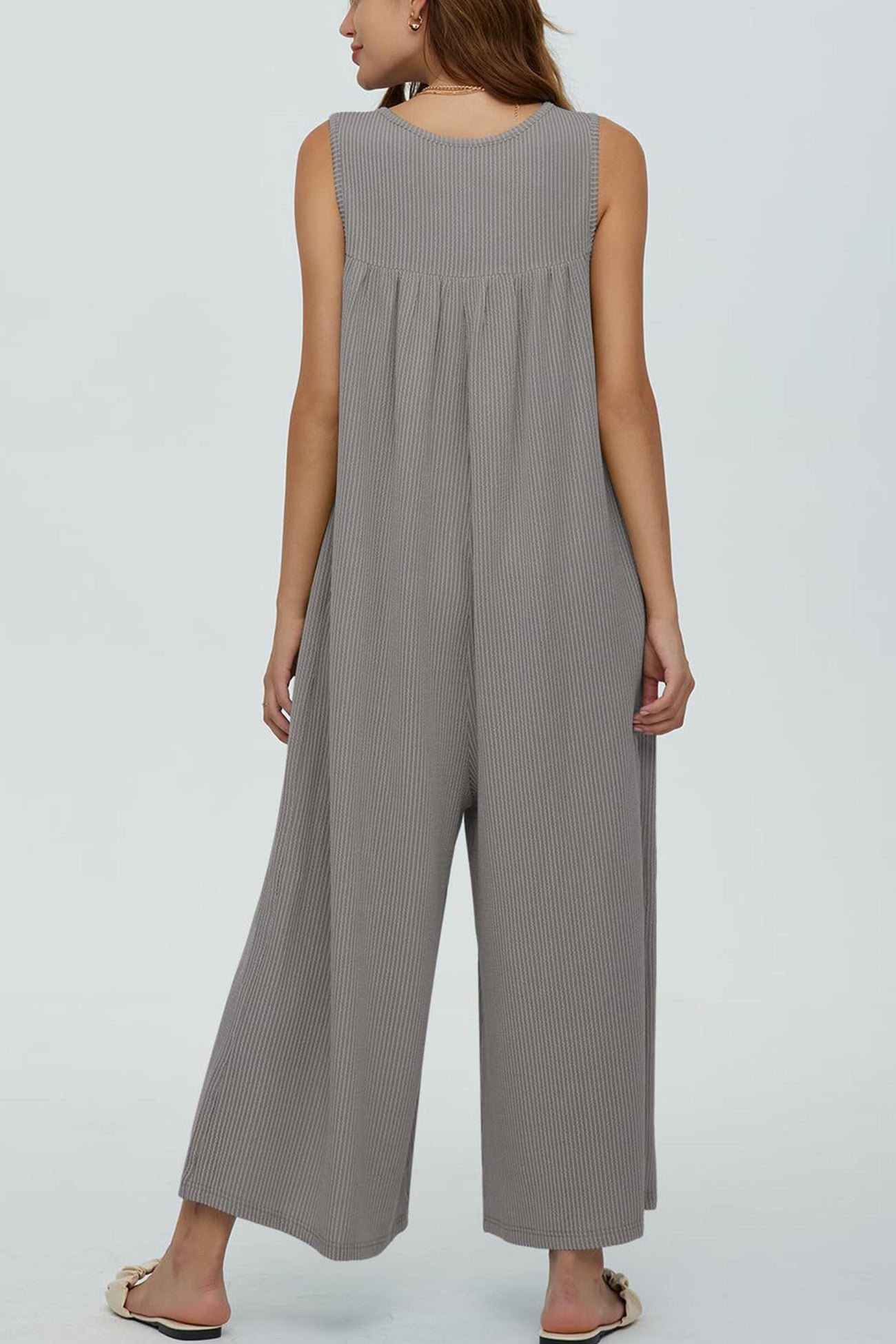 Single-breasted Pocketed Sleeveless Jumpsuits