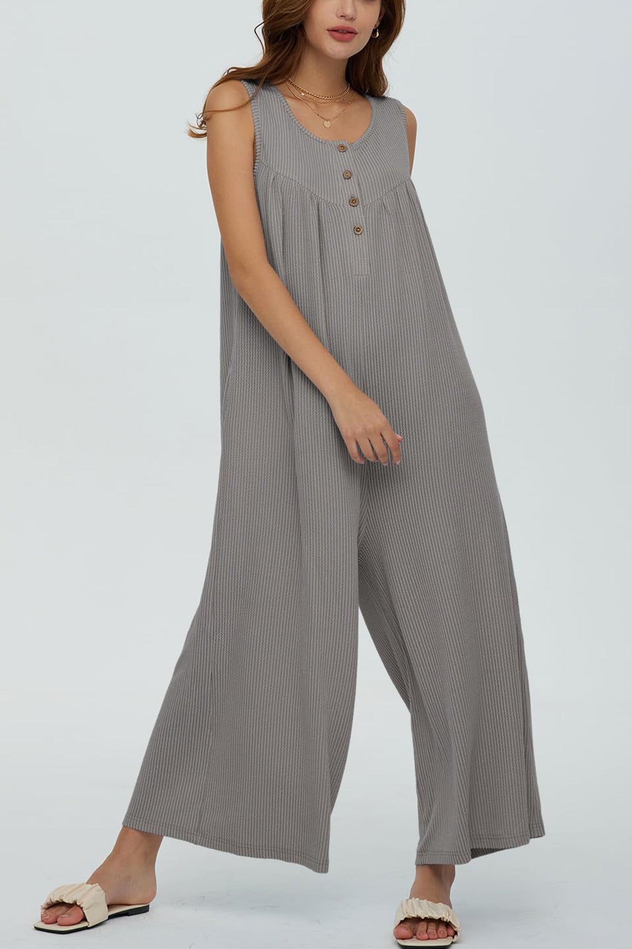 Single-breasted Pocketed Sleeveless Jumpsuits