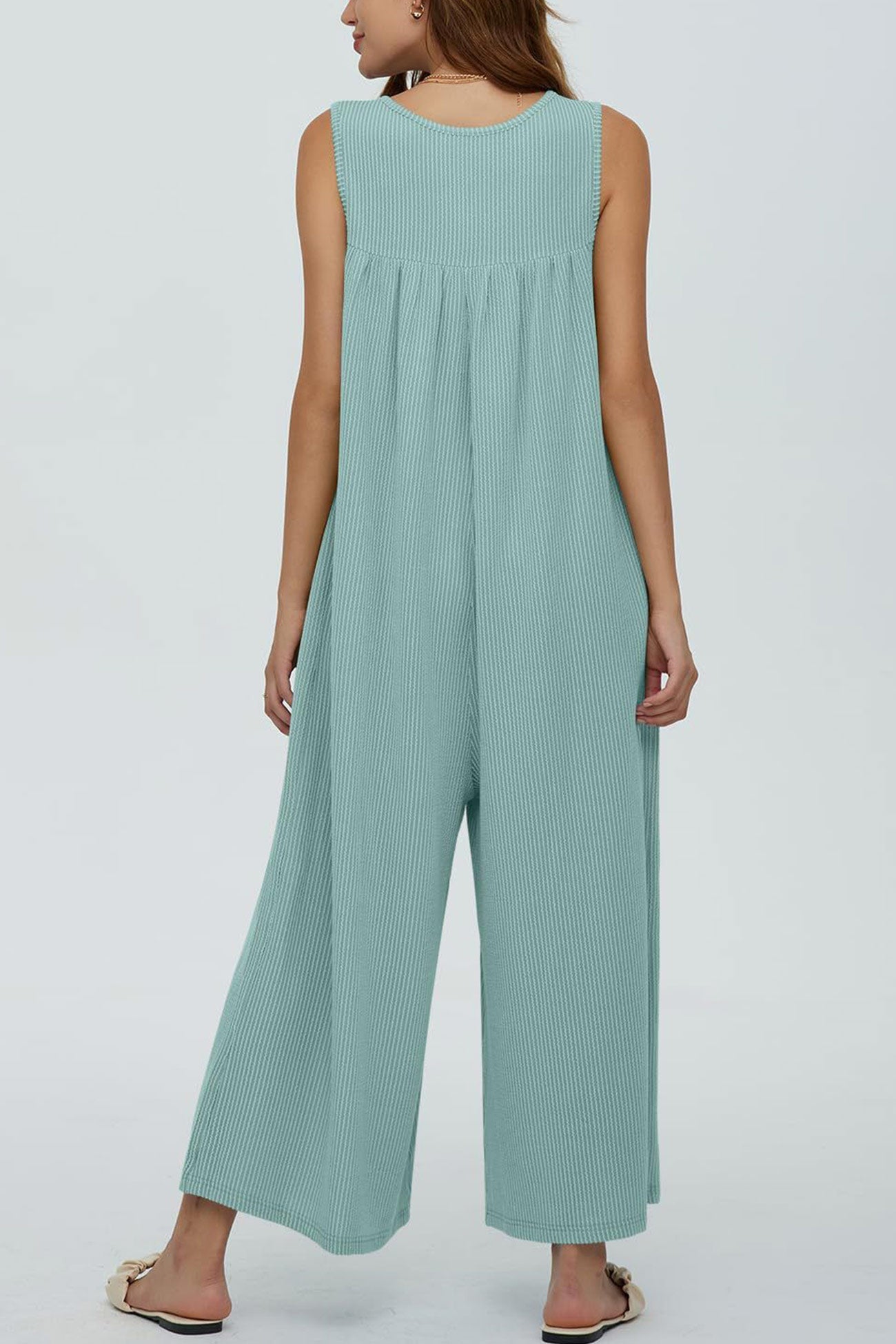 Single-breasted Pocketed Sleeveless Jumpsuits