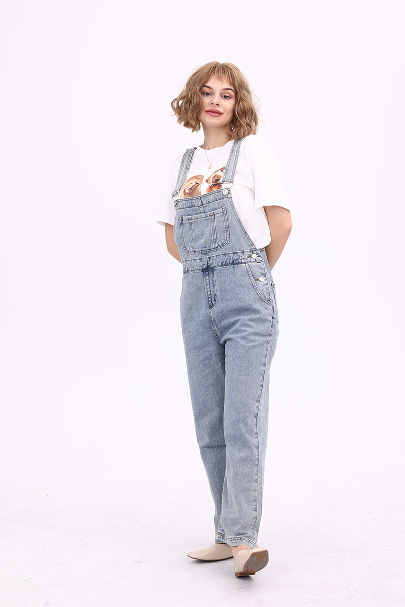 Slant Pocket Wide Leg Denim Overalls