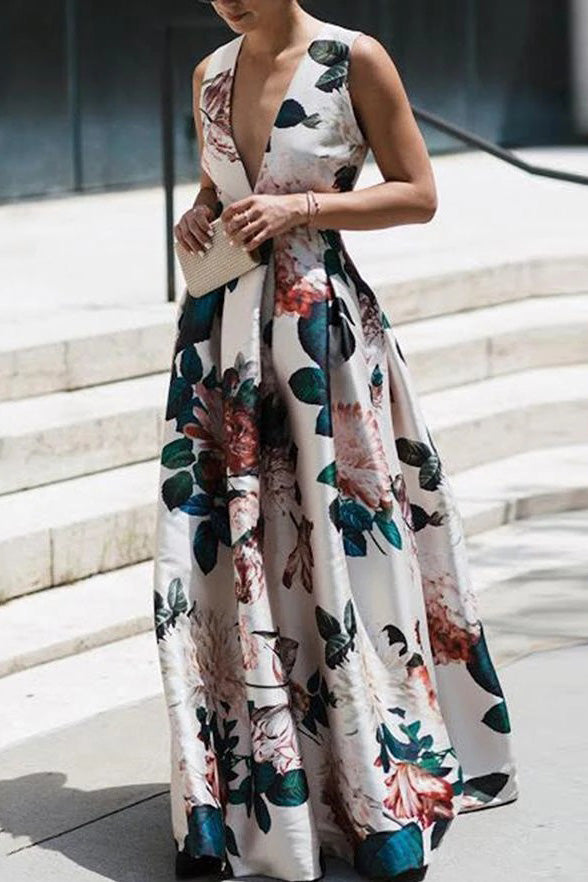 Sleeveless Vacation Floral Maxi Dress - Mislish