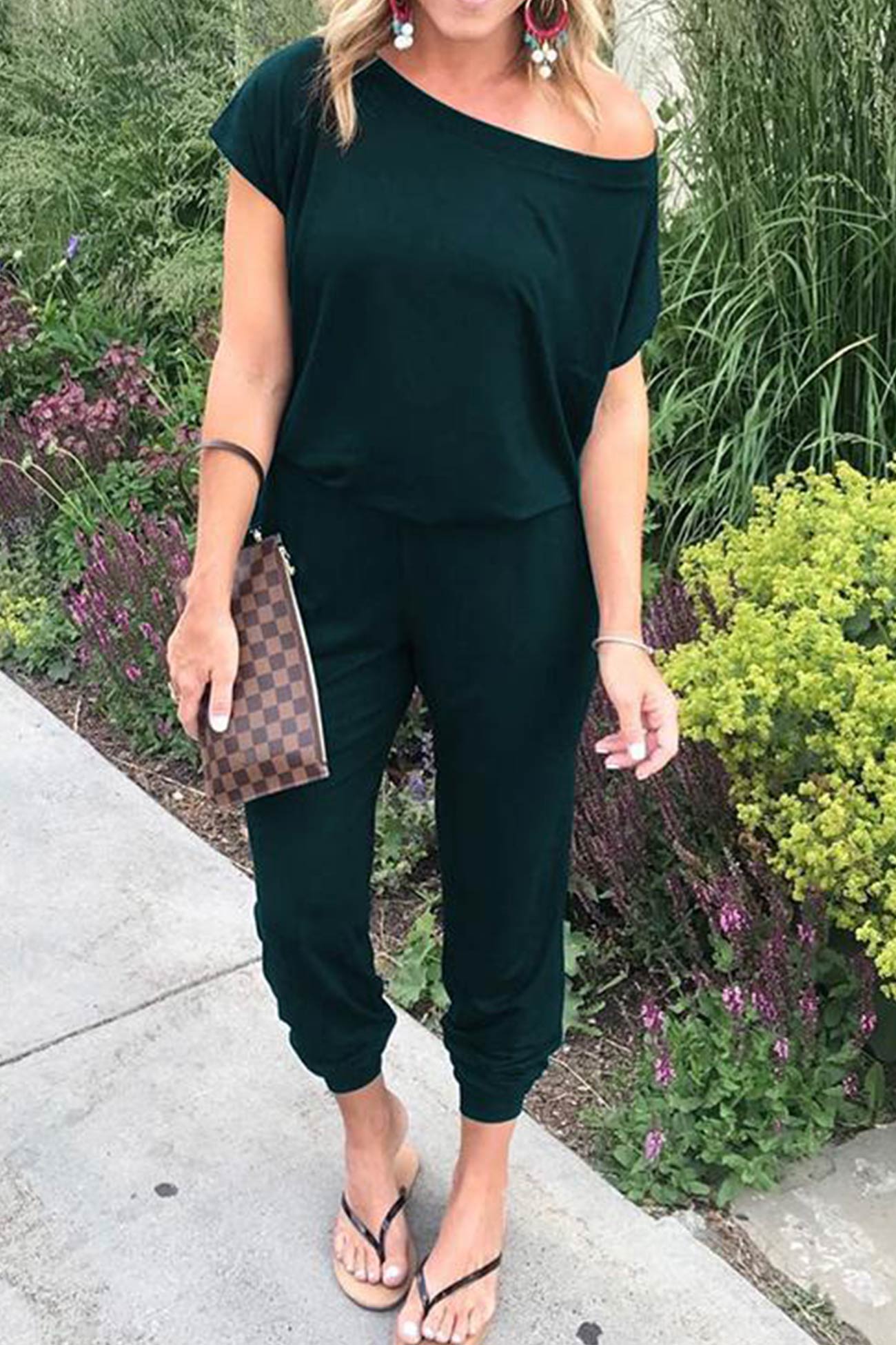 Sloping Shoulders High Waist Jumpsuits