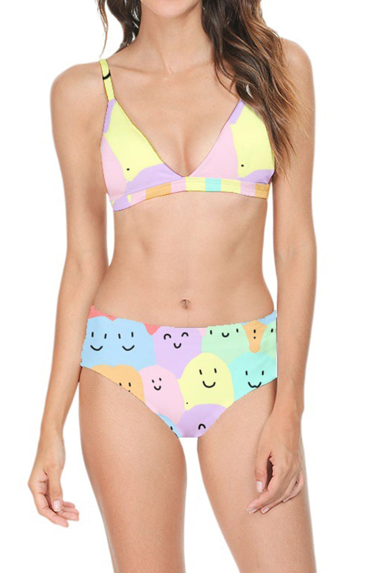 Smiley Print Two Piece Bikini Outfits