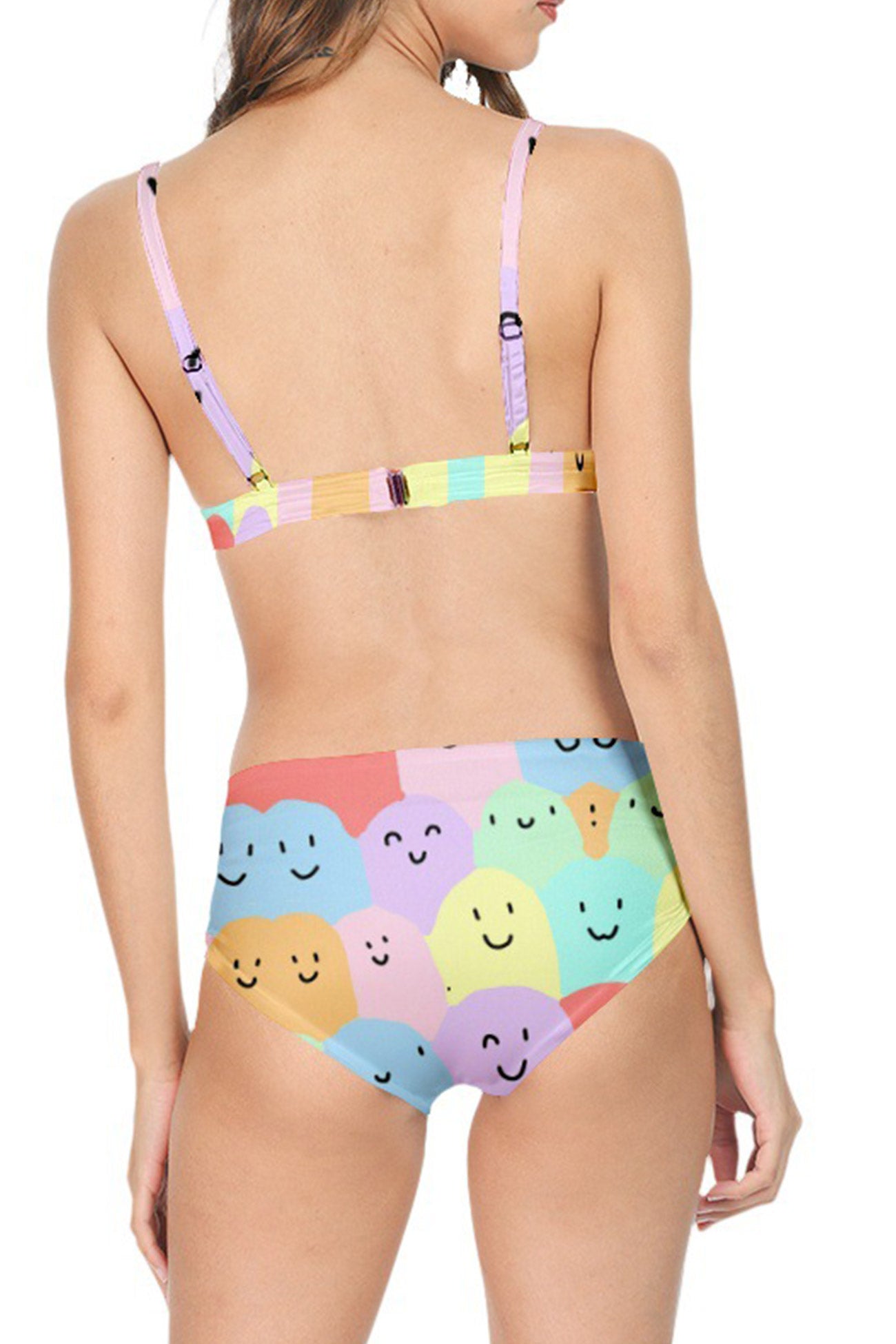 Smiley Print Two Piece Bikini Outfits