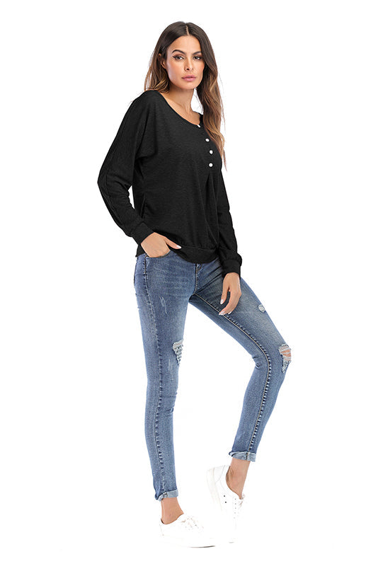 Solid Button Front Long Sleeve Tee