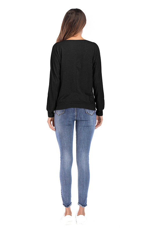 Solid Button Front Long Sleeve Tee