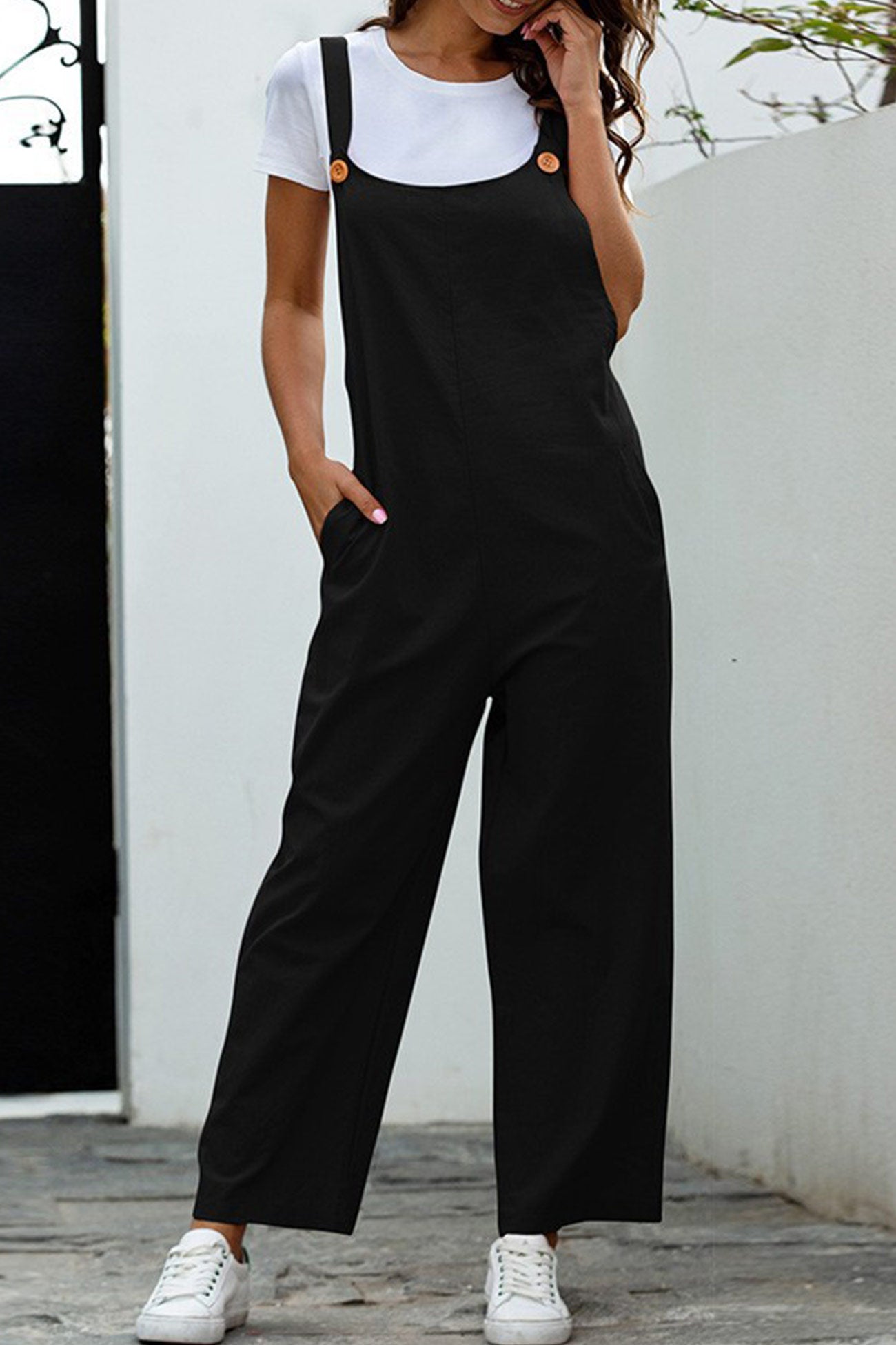 Solid Color Sleeveless Long Pants Jumpsuits