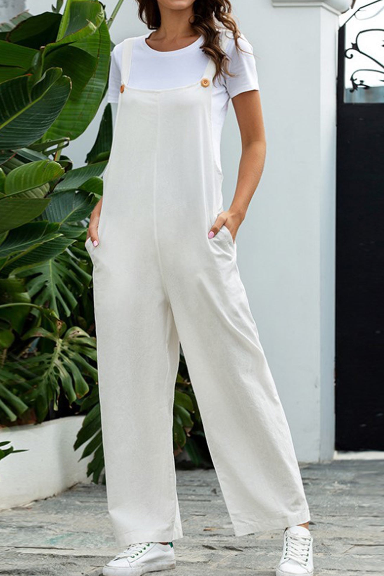 Solid Color Sleeveless Long Pants Jumpsuits