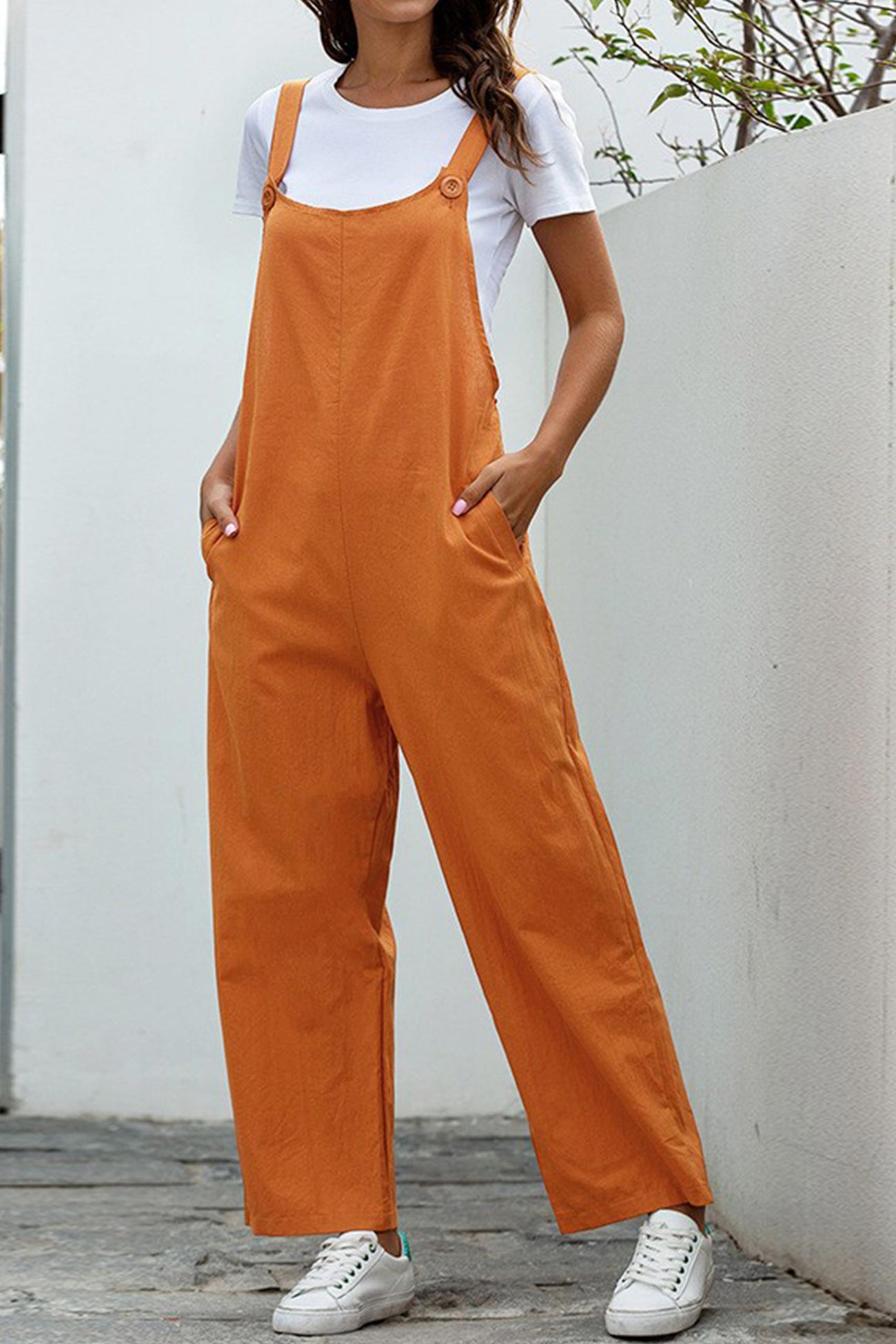 Solid Color Sleeveless Long Pants Jumpsuits